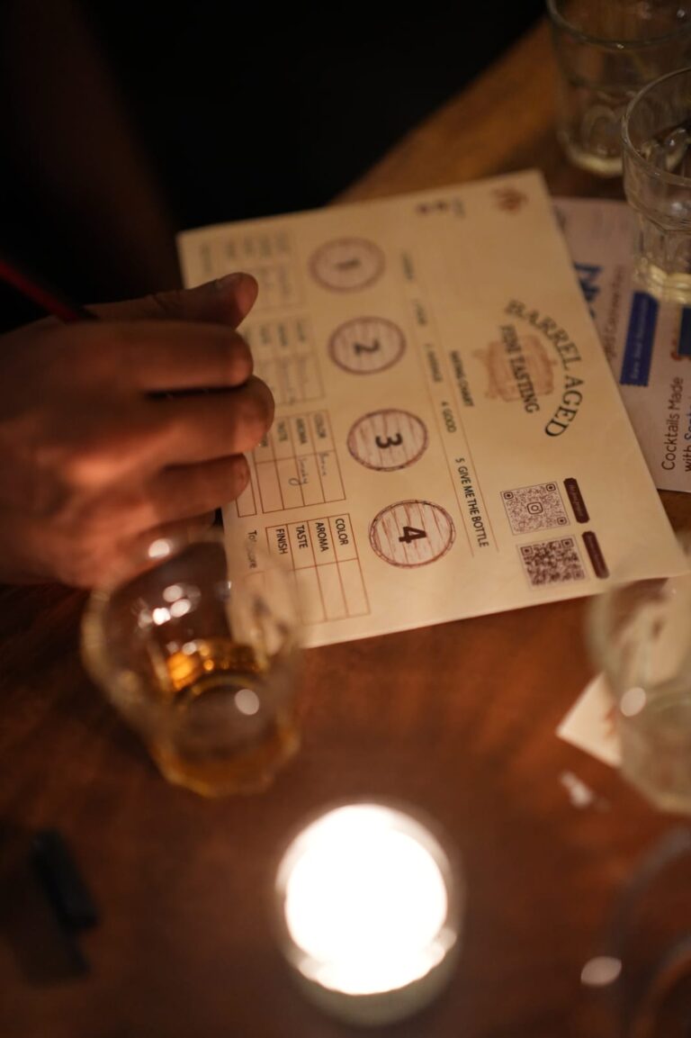 A tasting sheet and glass during a Sentari experience